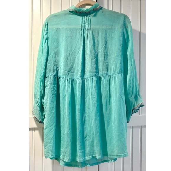Gorgeous Johnny Was Floral Embroidered Blouse ~ Tiffany Blue ~ Boho Chic - Picture 6 of 14